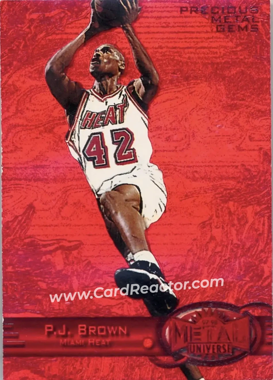 1997-98 Metal Universe - Precious Metal Gems Red #55 PMG - P.J. Brown - Miami Heat - Front