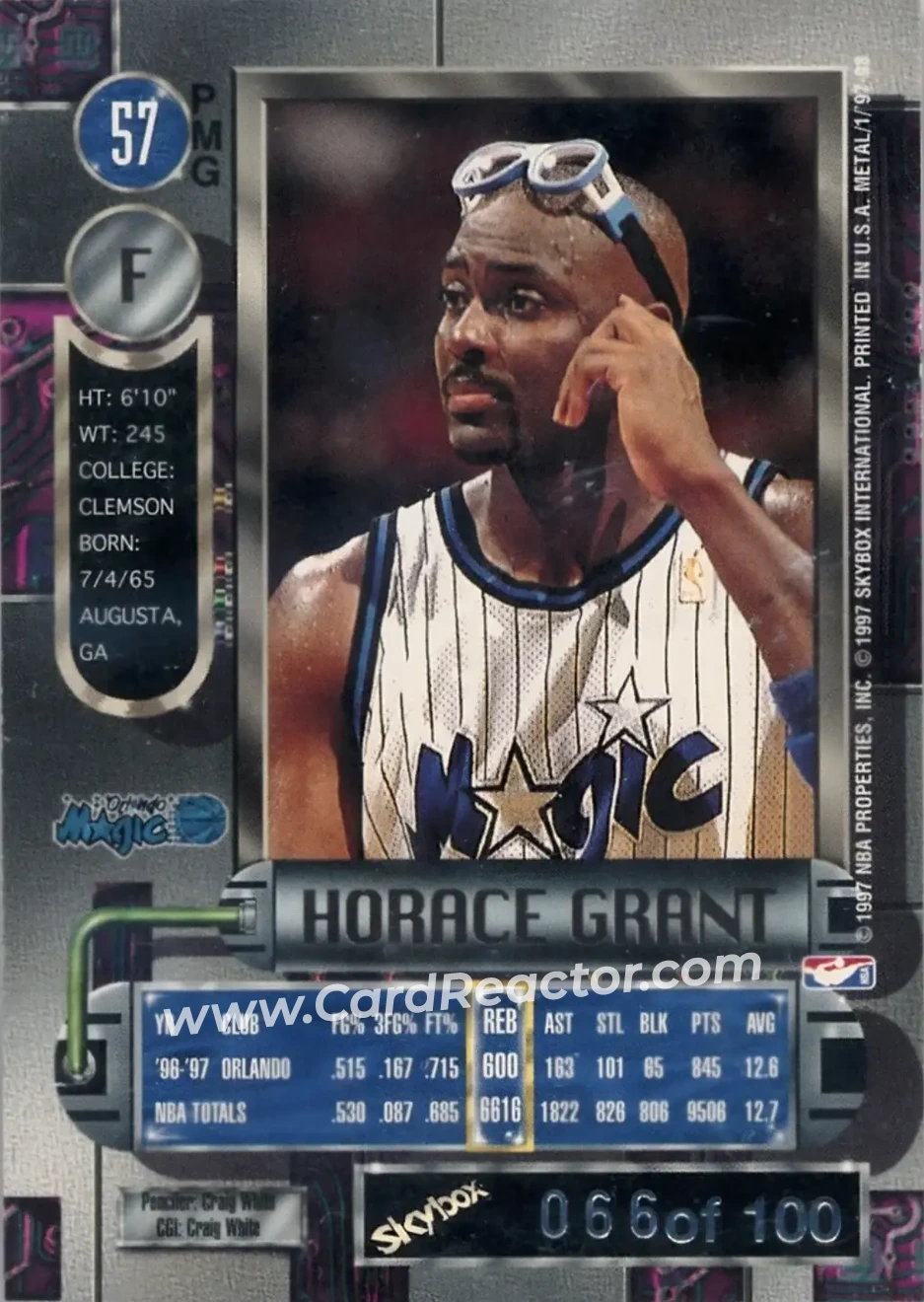 1997-98 Metal Universe - Precious Metal Gems Red #57 PMG - Horace Grant - Orlando Magic - Back