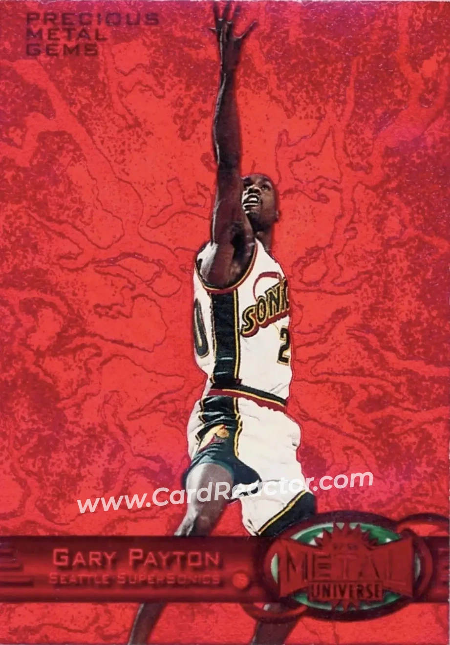 1997-98 Metal Universe - Precious Metal Gems Red #63 PMG - Gary Payton - Seattle SuperSonics - Front