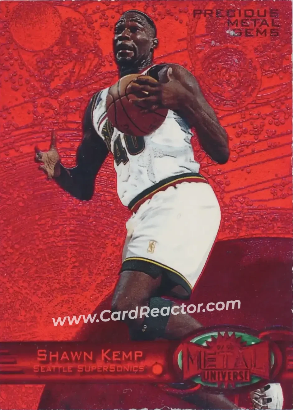 1997-98 Metal Universe - Precious Metal Gems Red #67 PMG - Shawn Kemp - Seattle SuperSonics - Front