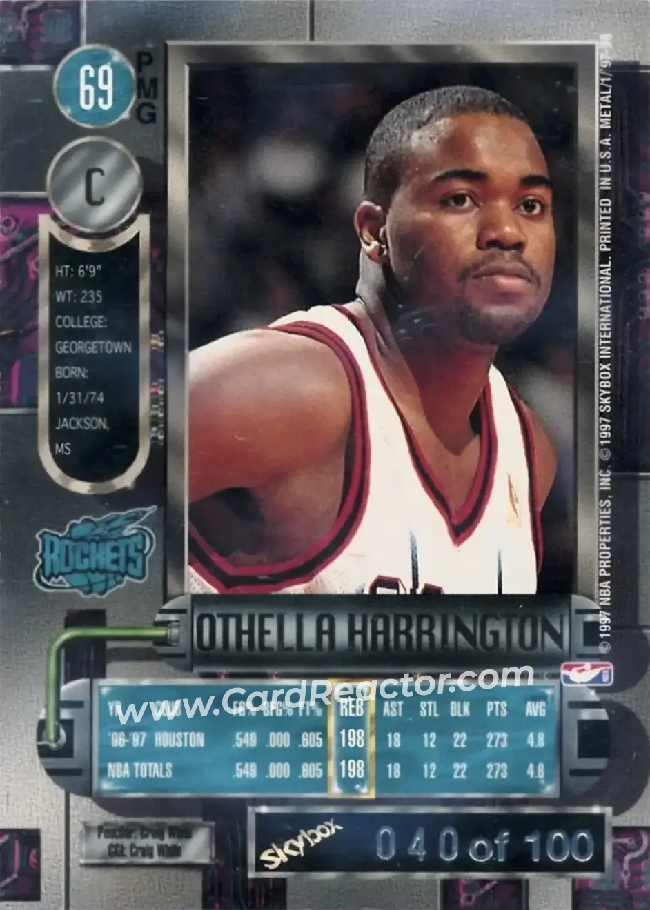 1997-98 Metal Universe - Precious Metal Gems Red #69 PMG - Othella Harrington - Houston Rockets - Back