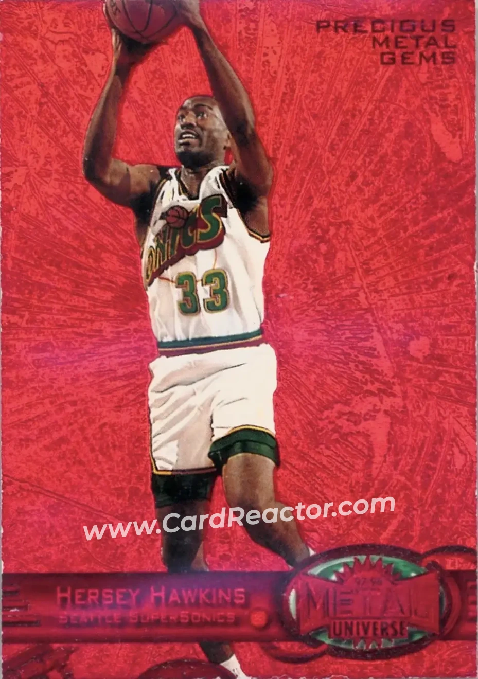 1997-98 Metal Universe - Precious Metal Gems Red #70 PMG - Hersey Hawkins - Seattle SuperSonics - Front