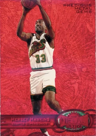 1997-98 Metal Universe - Precious Metal Gems Red #70 PMG - Hersey Hawkins - Seattle SuperSonics