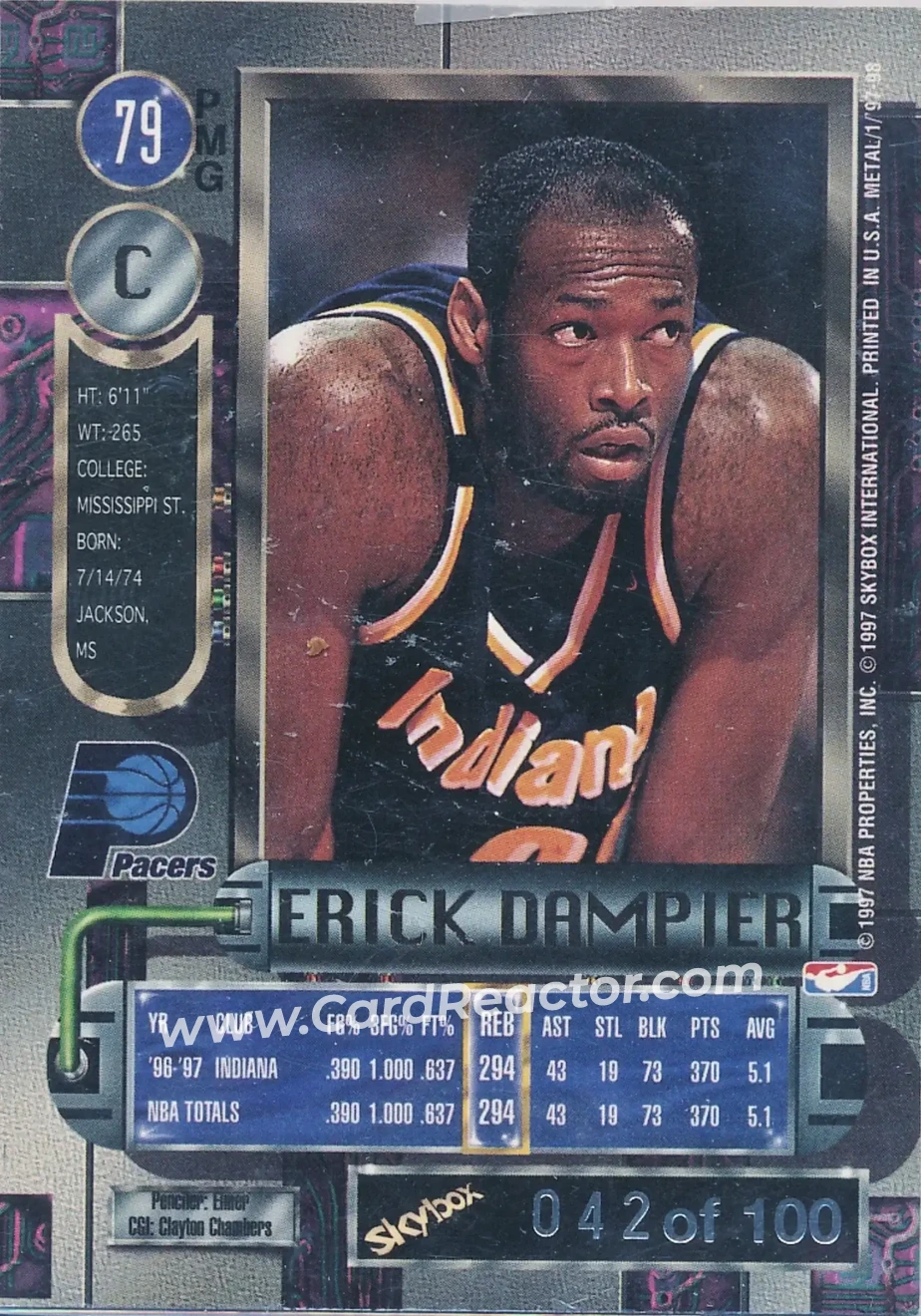 1997-98 Metal Universe - Precious Metal Gems Red #79 PMG - Erick Dampier - Indiana Pacers - Back