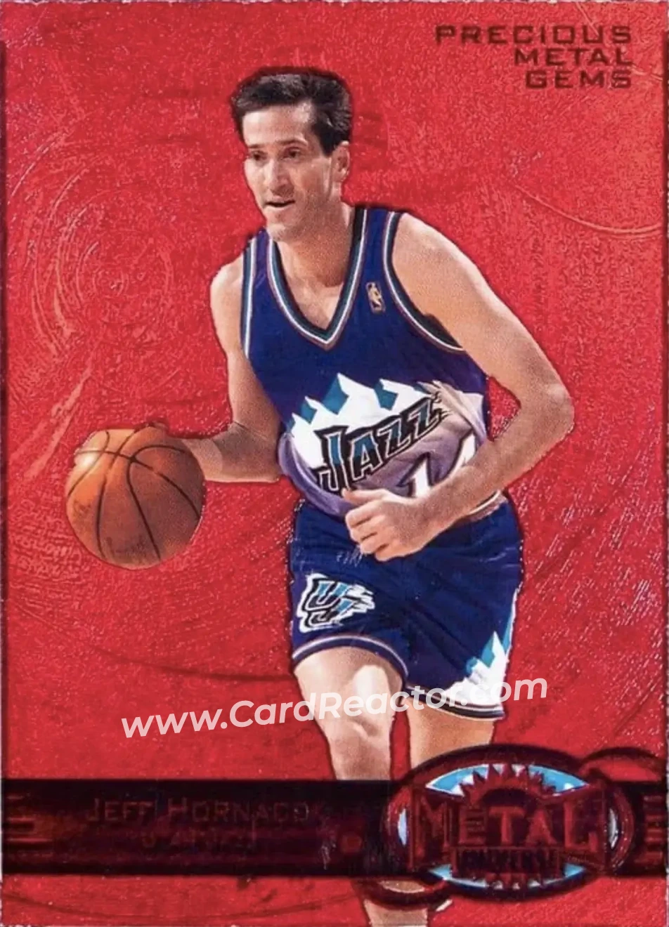 1997-98 Metal Universe - Precious Metal Gems Red #86 PMG - Jeff Hornacek - Utah Jazz - Front
