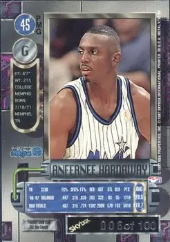 1997-98 Metal Universe - Precious Metal Gems Emerald #45 PMG - Anfernee Hardaway - Orlando Magic - Back 1997-98 Metal Universe - Precious Metal Gems Emerald #45 PMG - Anfernee Hardaway - Orlando Magic - Back
