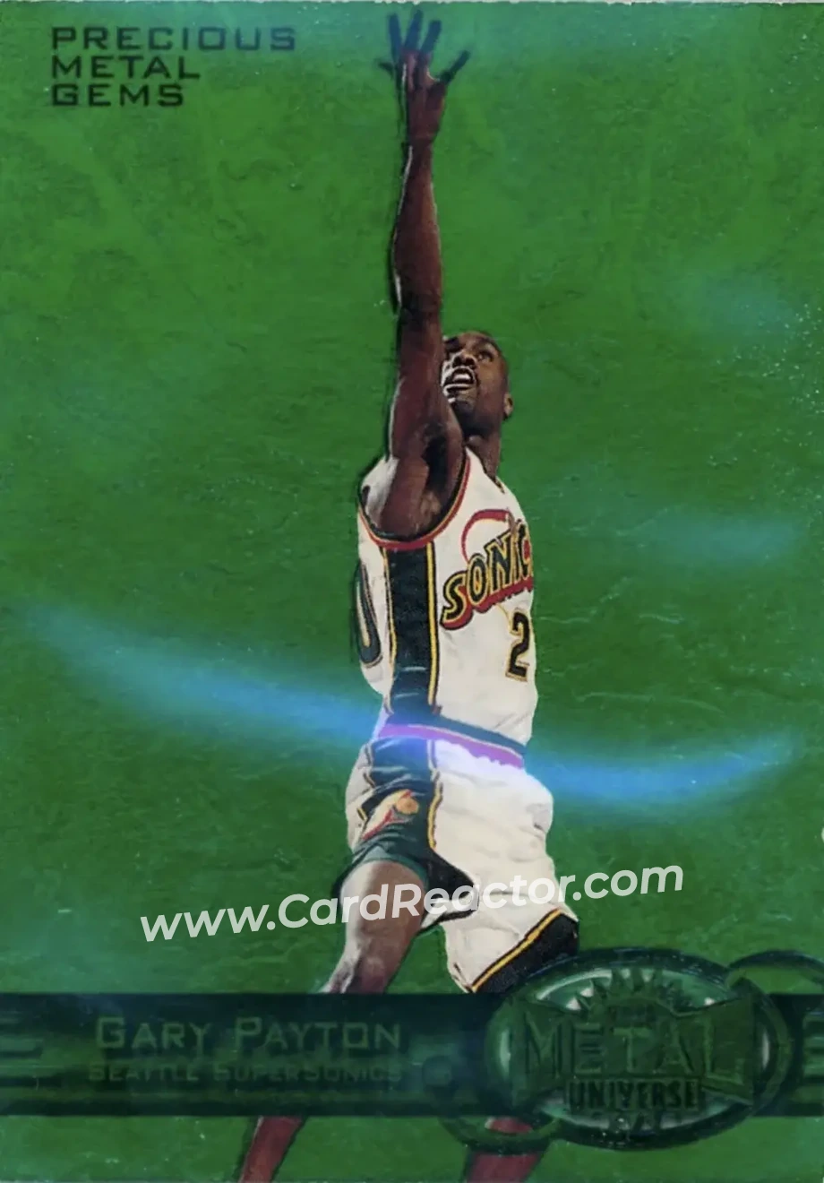 1997-98 Metal Universe - Precious Metal Gems Emerald #63 PMG - Gary Payton - Seattle SuperSonics - Front