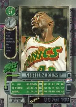1997-98 Metal Universe - Precious Metal Gems Emerald #67 PMG - Shawn Kemp - Seattle SuperSonics - Back