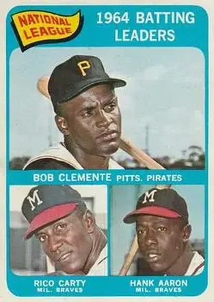 1965 Topps #2 - Hank Aaron & Rico Carty & Bob Clemente - Milwaukee Braves, Pittsburgh Pirates