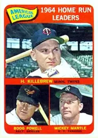 1965 Topps #3 - Harmon Killebrew & Mickey Mantle & John Powell - Baltimore Orioles, Minnesota Twins, New York Yankees
