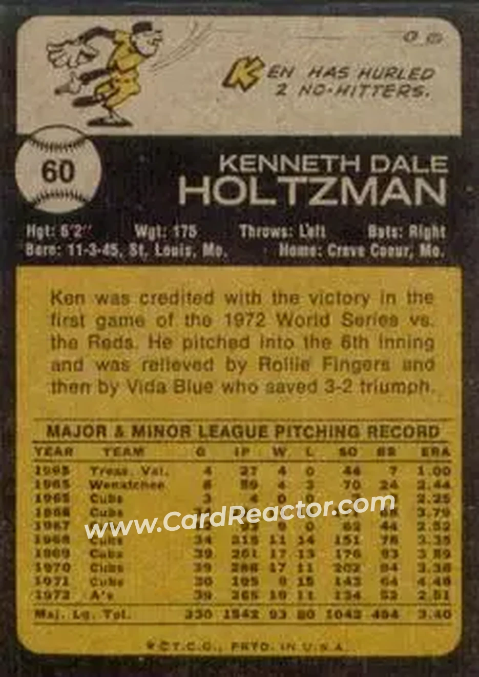 Back of Ken Holtzman