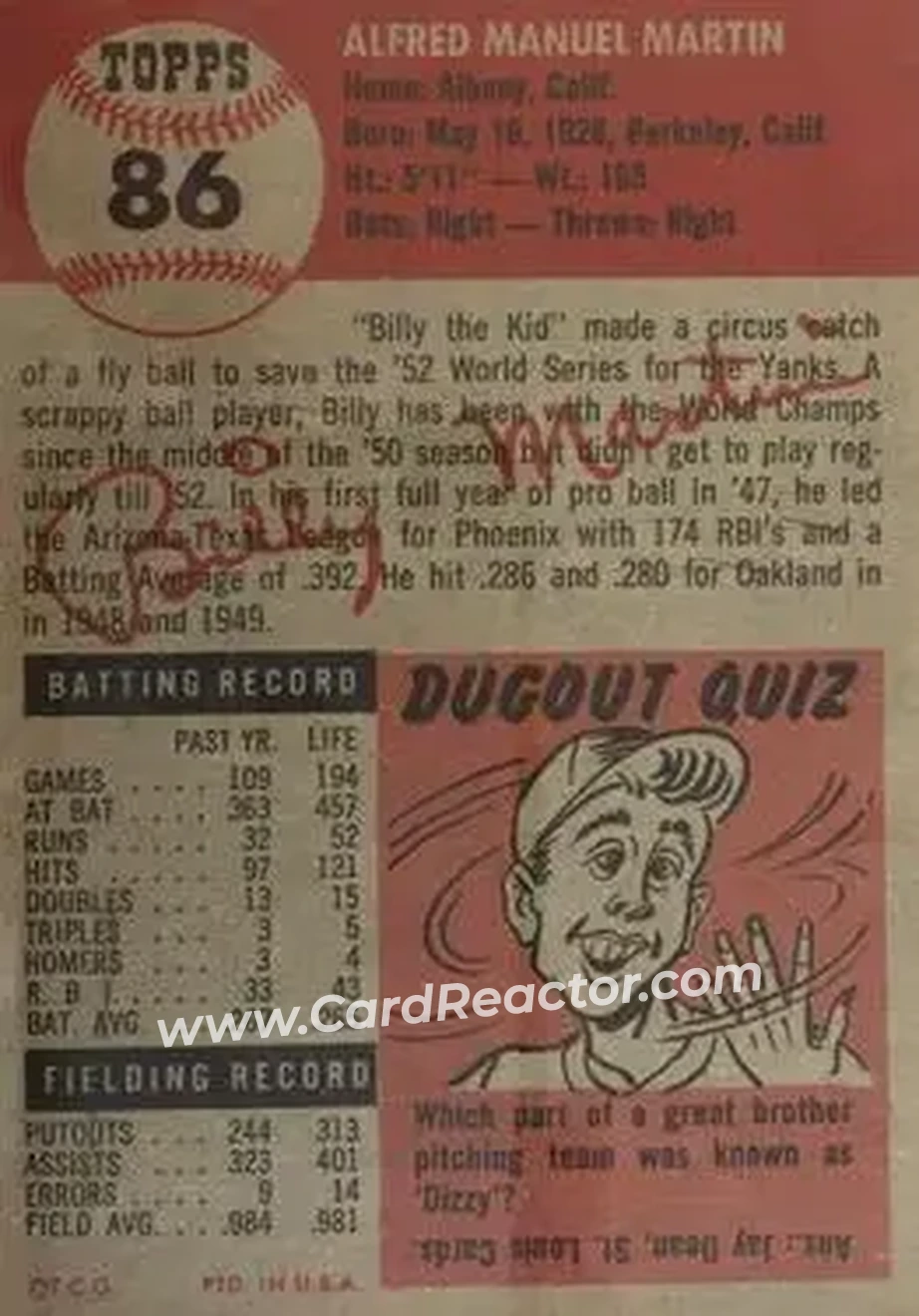 Back of Billy Martin
