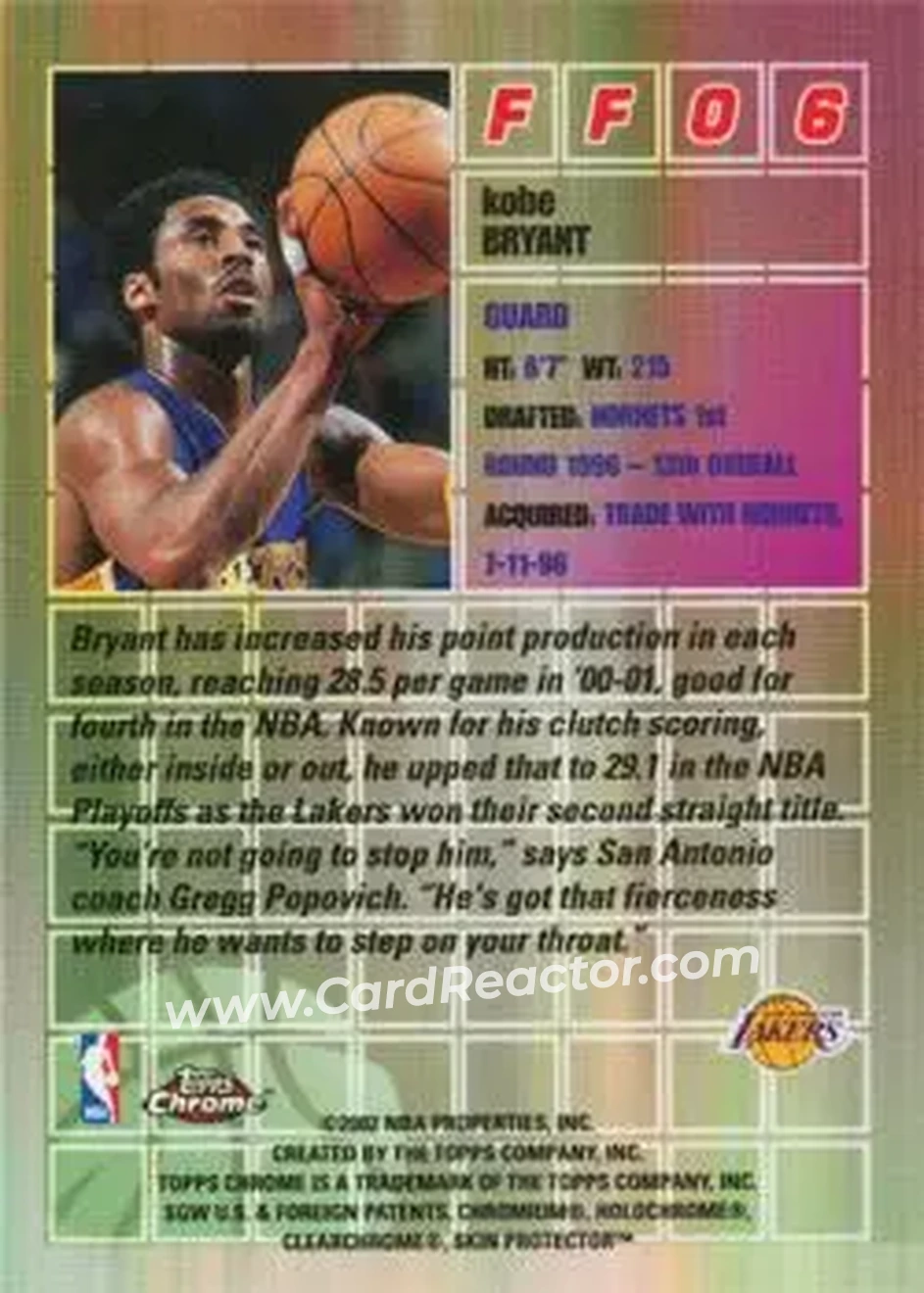 Back of Kobe Bryant