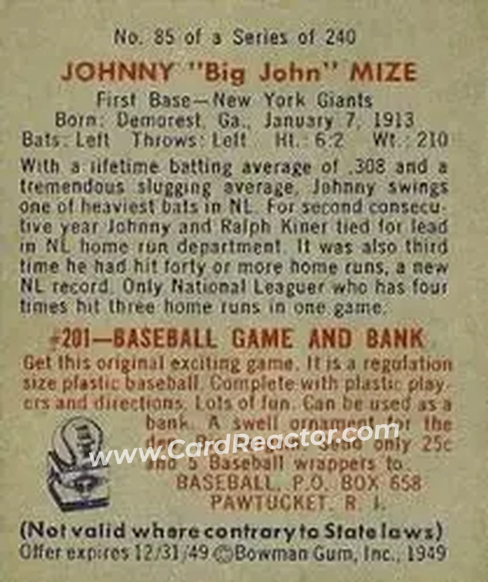 Back of Johnny Mize