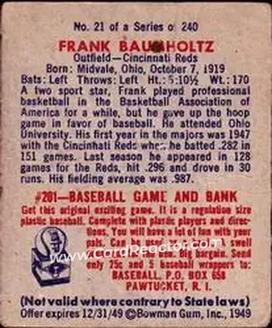 Back of Frank Baumholtz