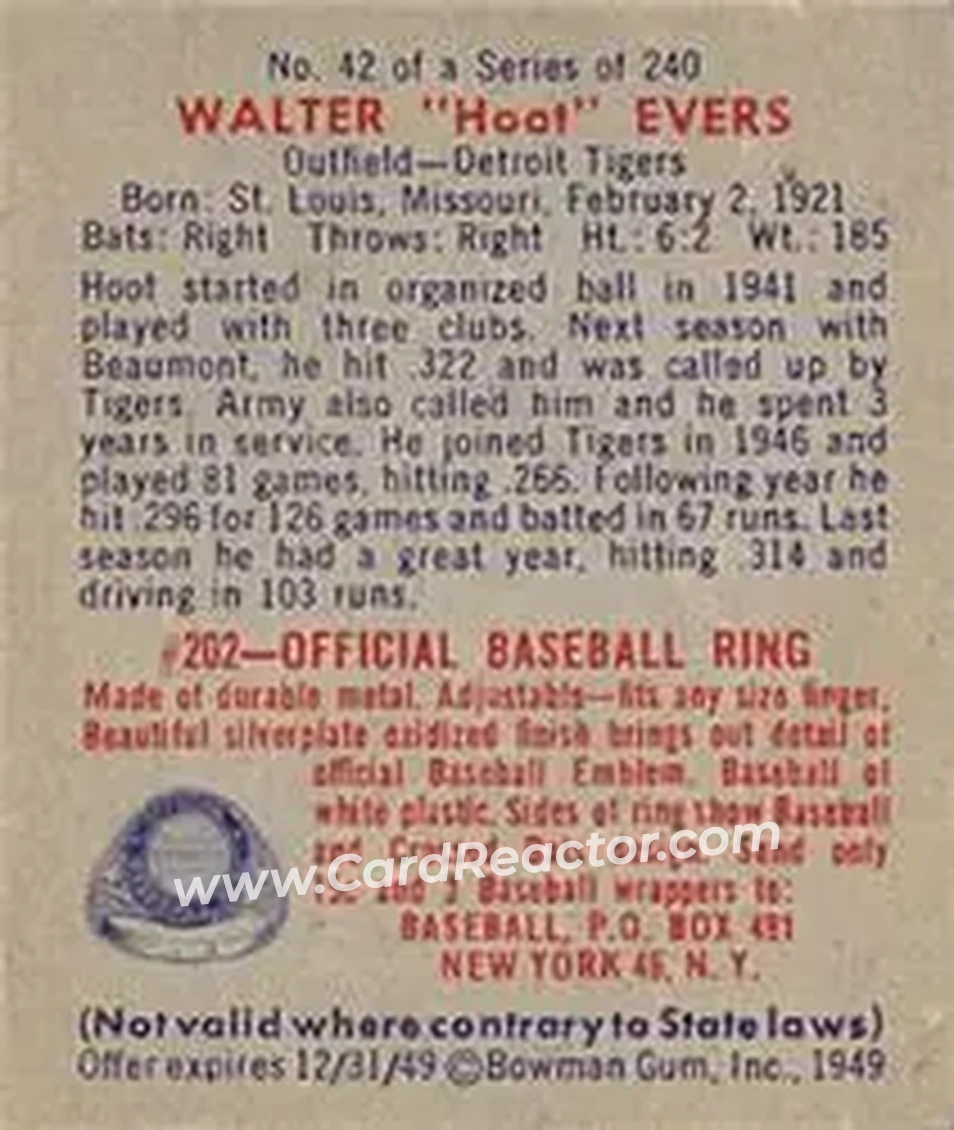 Back of Walter "Hoot" Evers
