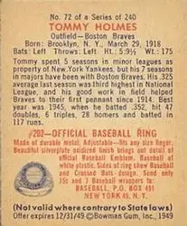 Back of Tommy Holmes