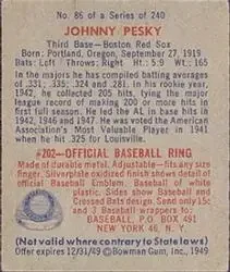 Back of Johnny Pesky