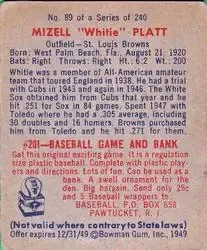 Back of Mizell "Whitie" Platt