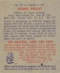 Back of Howie Pollet