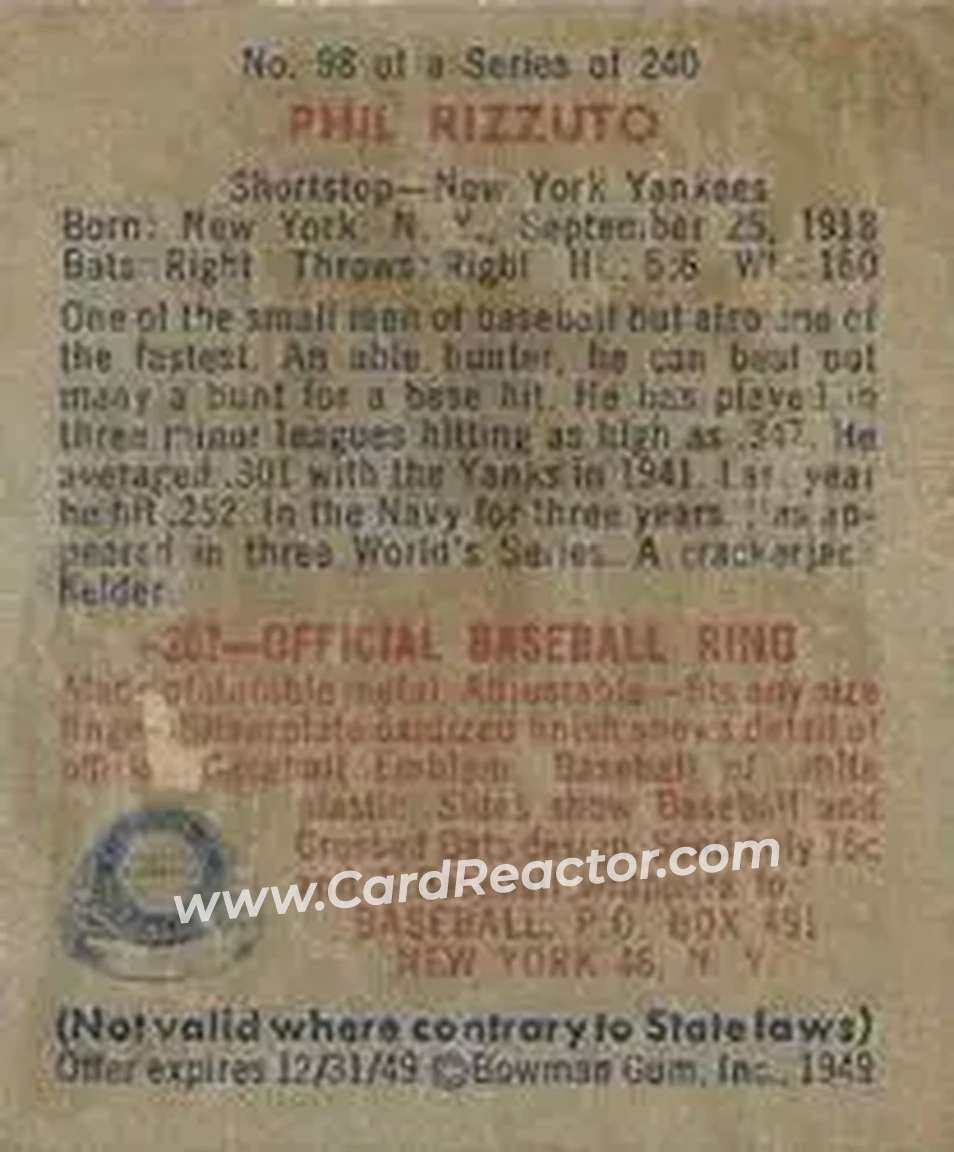Back of Phil Rizzuto