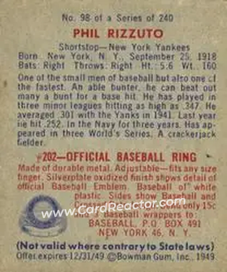 Back of Phil Rizzuto