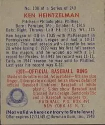 Back of Ken Heintzelman