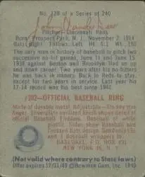 Back of Johnny Vander Meer