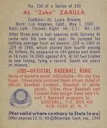 Back of Al "Zeke" Zarilla
