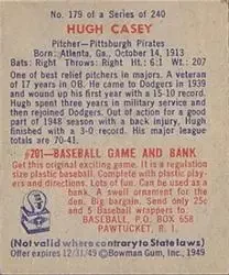Back of Hugh Casey