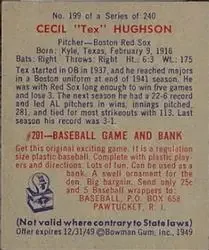 Back of Cecil "Tex" Hughson
