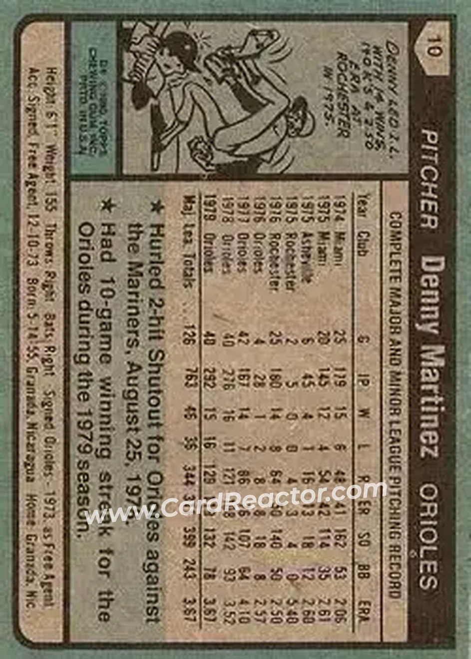 1980 Topps #10 - Denny Martinez - Baltimore Orioles 1980 Topps #10 - Denny Martinez - Baltimore Orioles