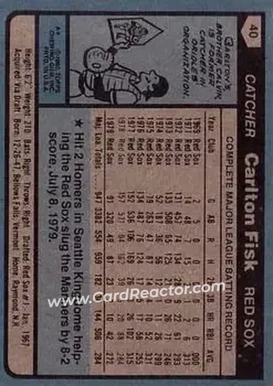 1980 Topps #40 - Carlton Fisk - Boston Red Sox