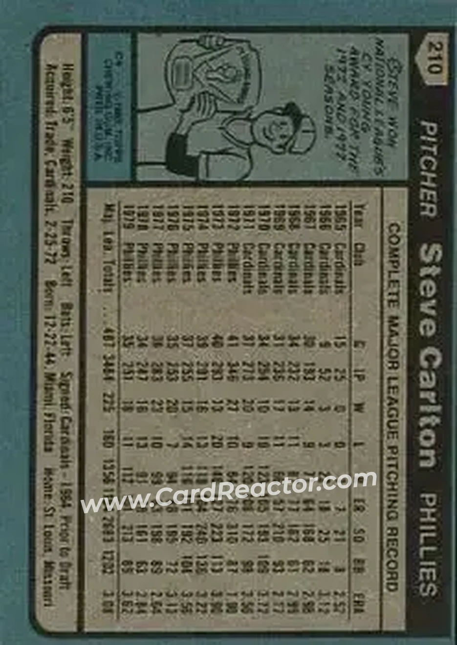 1980 Topps #210 - Steve Carlton - Philadelphia Phillies 1980 Topps #210 - Steve Carlton - Philadelphia Phillies