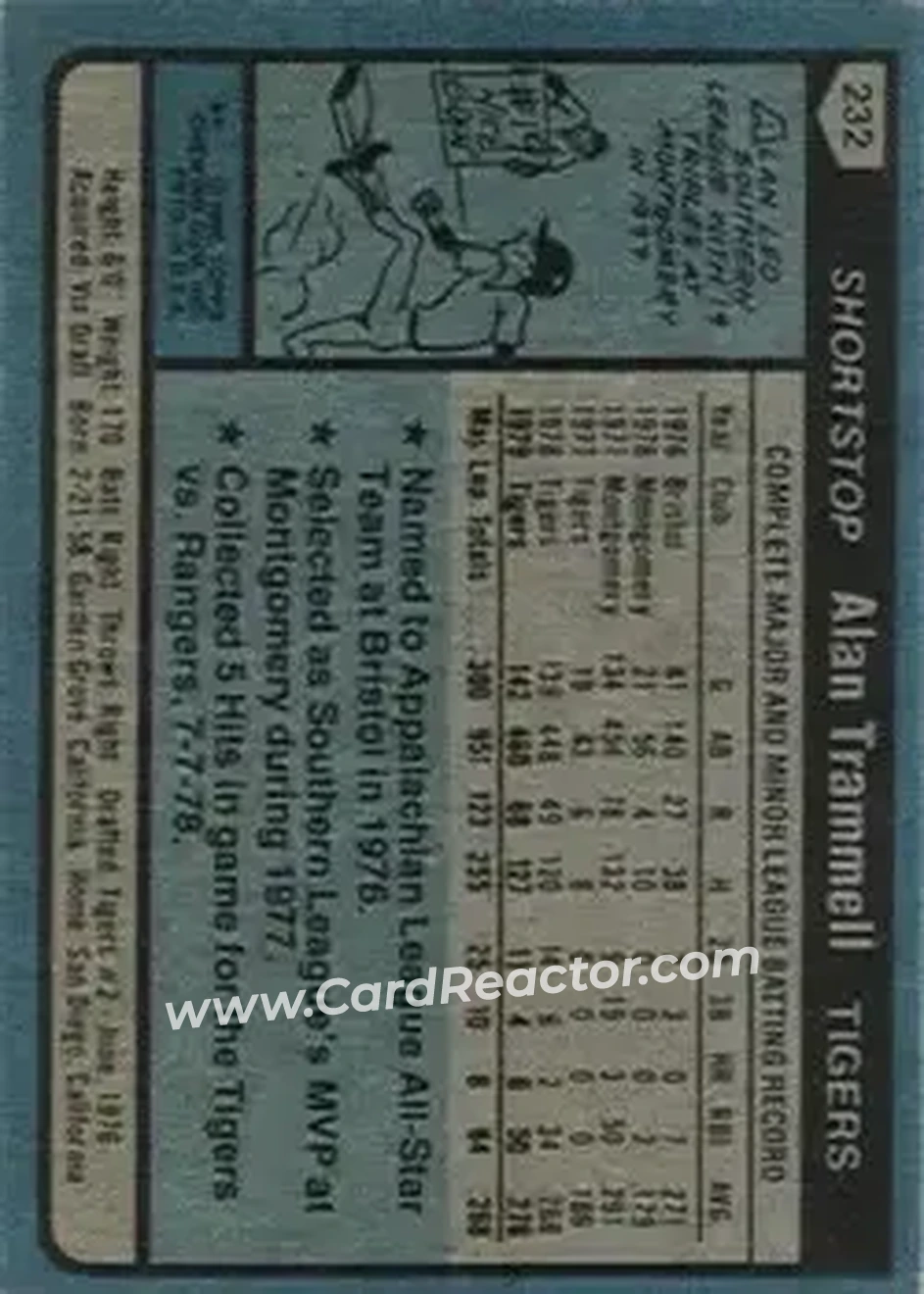 1980 Topps #232 - Alan Trammell - Detroit Tigers 1980 Topps #232 - Alan Trammell - Detroit Tigers