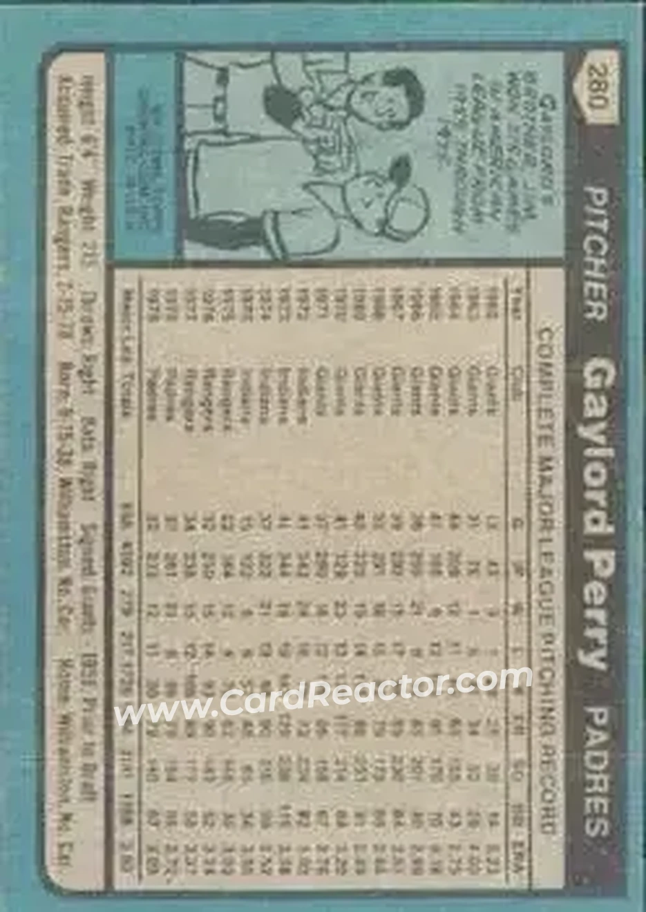 1980 Topps #280 - Gaylord Perry - San Diego Padres