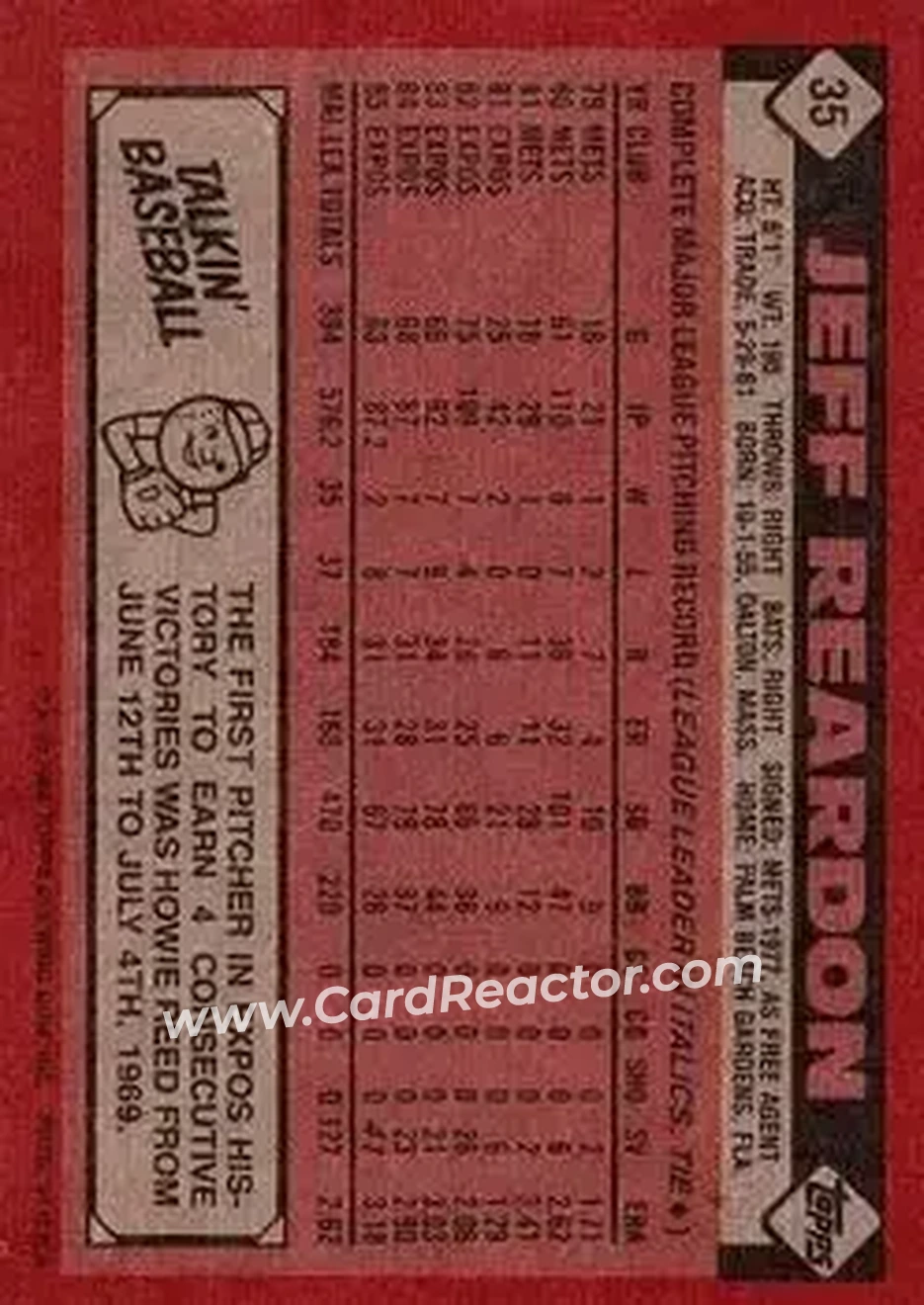 Back of Jeff Reardon