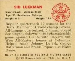 Back of Sid Luckman