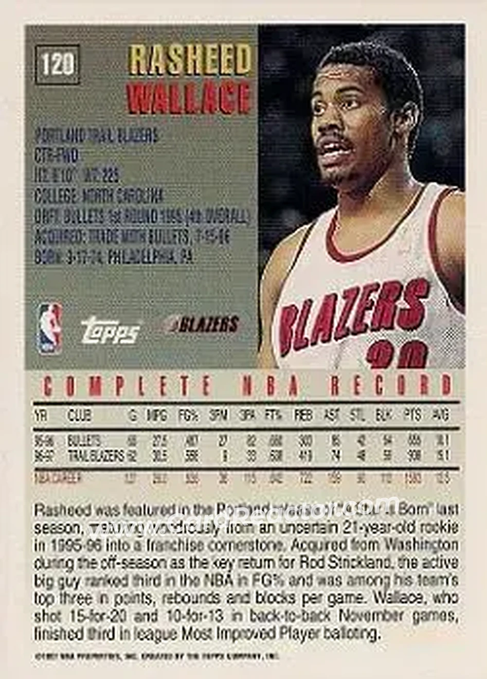 Back of Rasheed Wallace