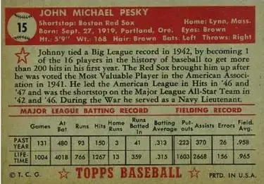 Back of Johnny Pesky