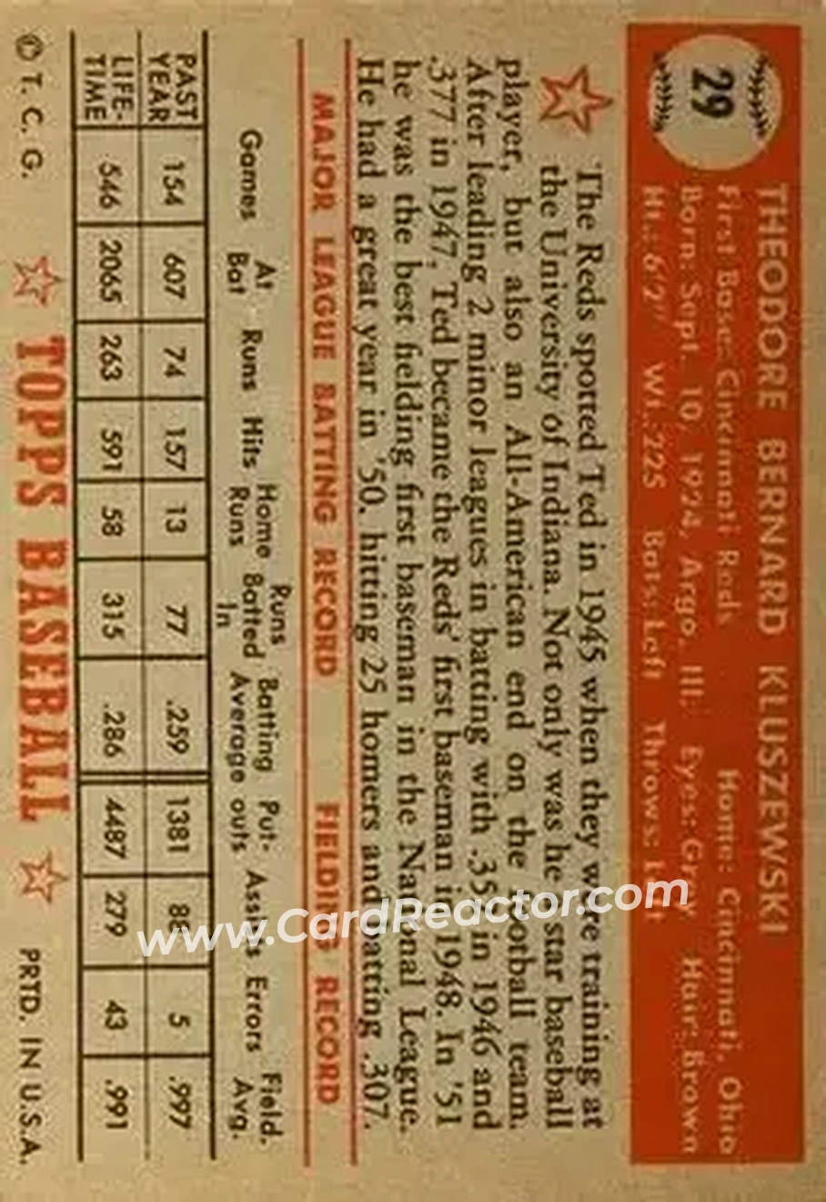 Back of Ted Kluszewski