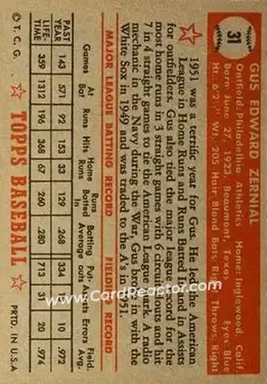 Back of Gus Zernial