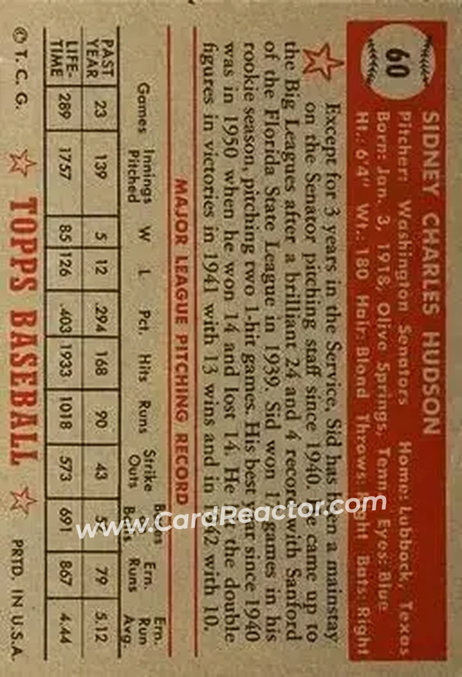 Back of Sid Hudson