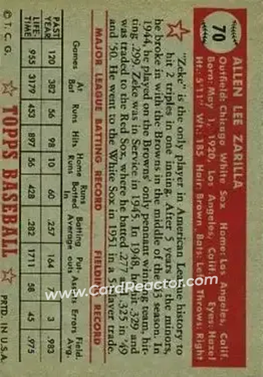 Back of Al "Zeke" Zarilla