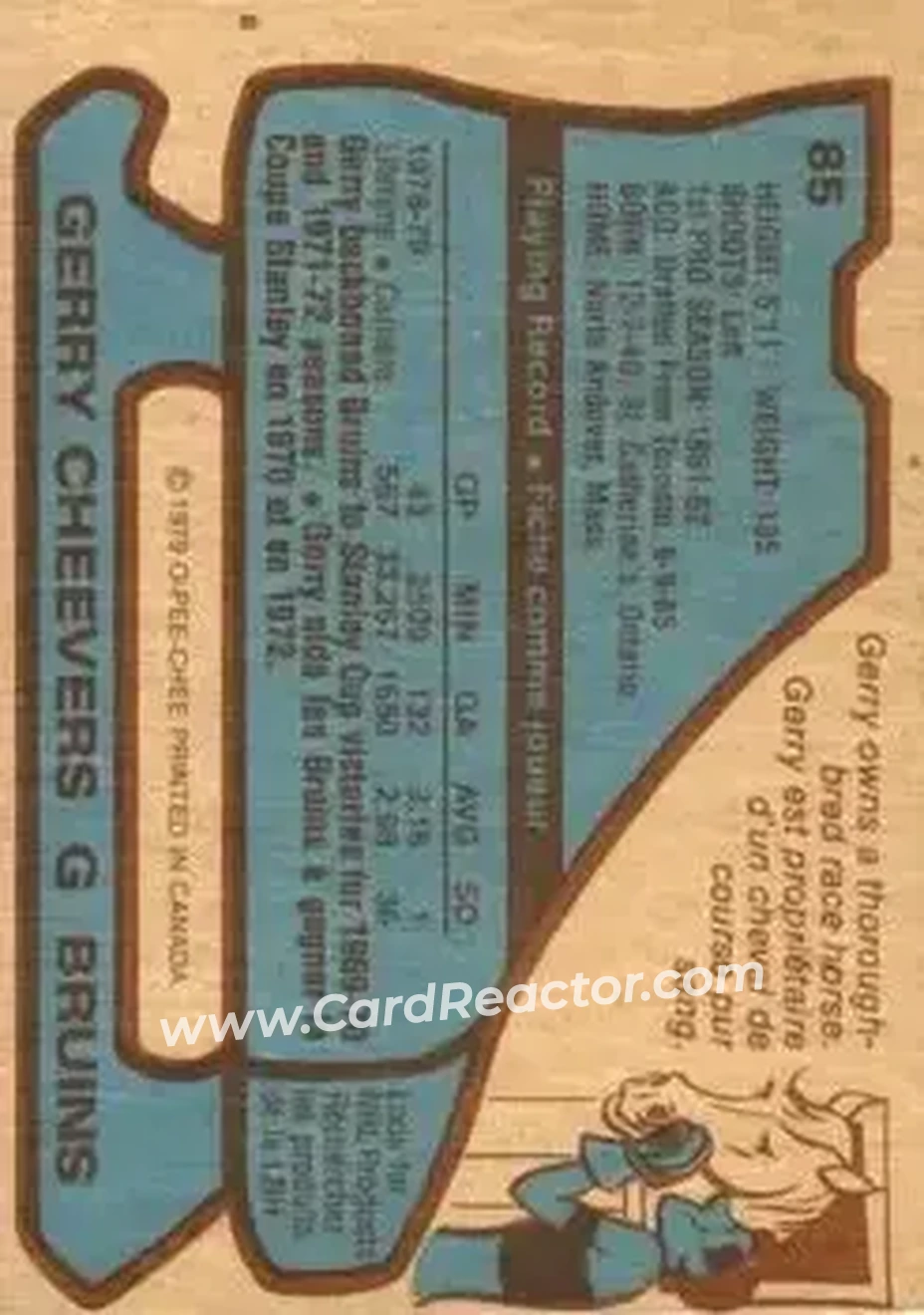Back of Gerry Cheevers