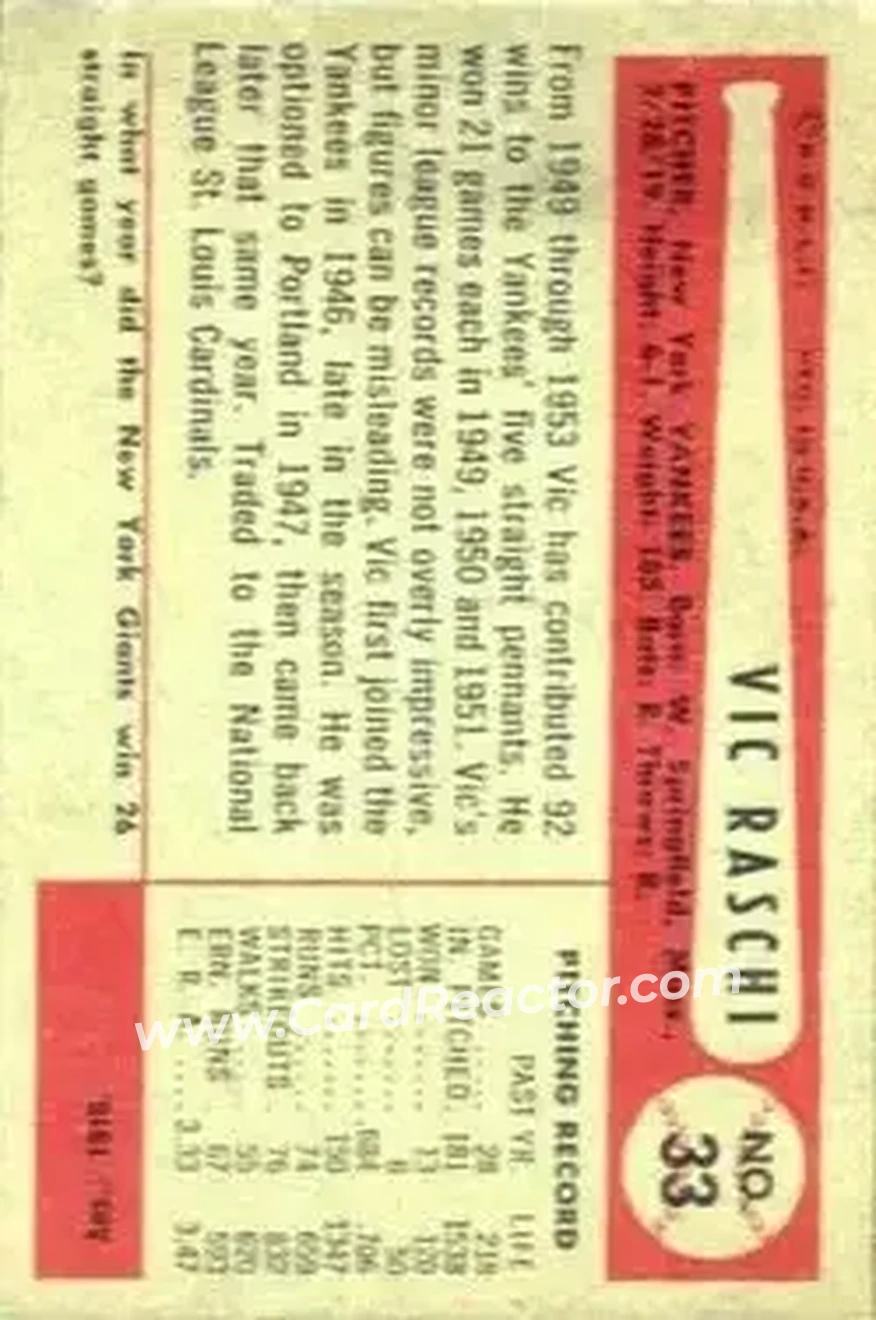 Back of Vic Raschi