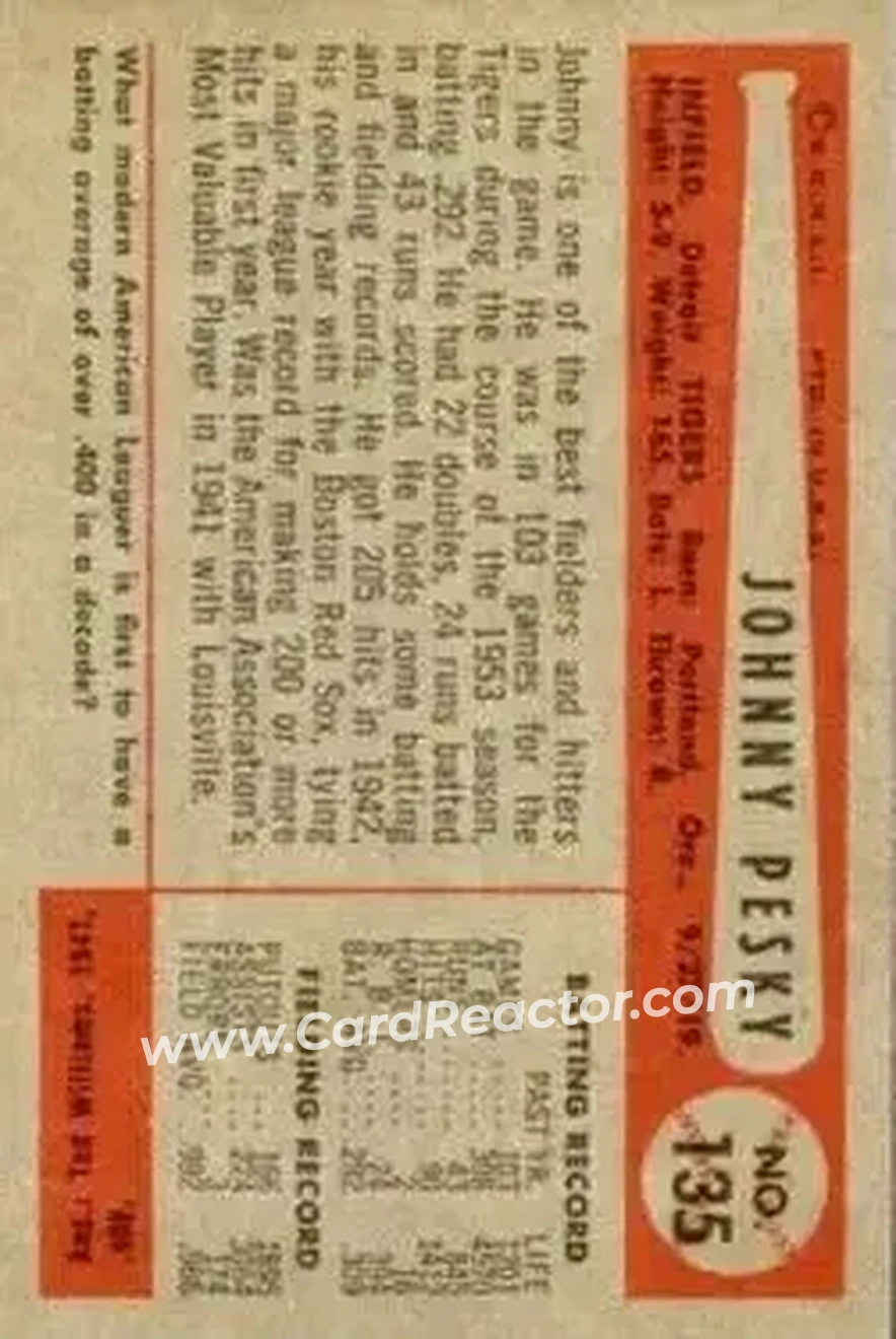 Back of Johnny Pesky