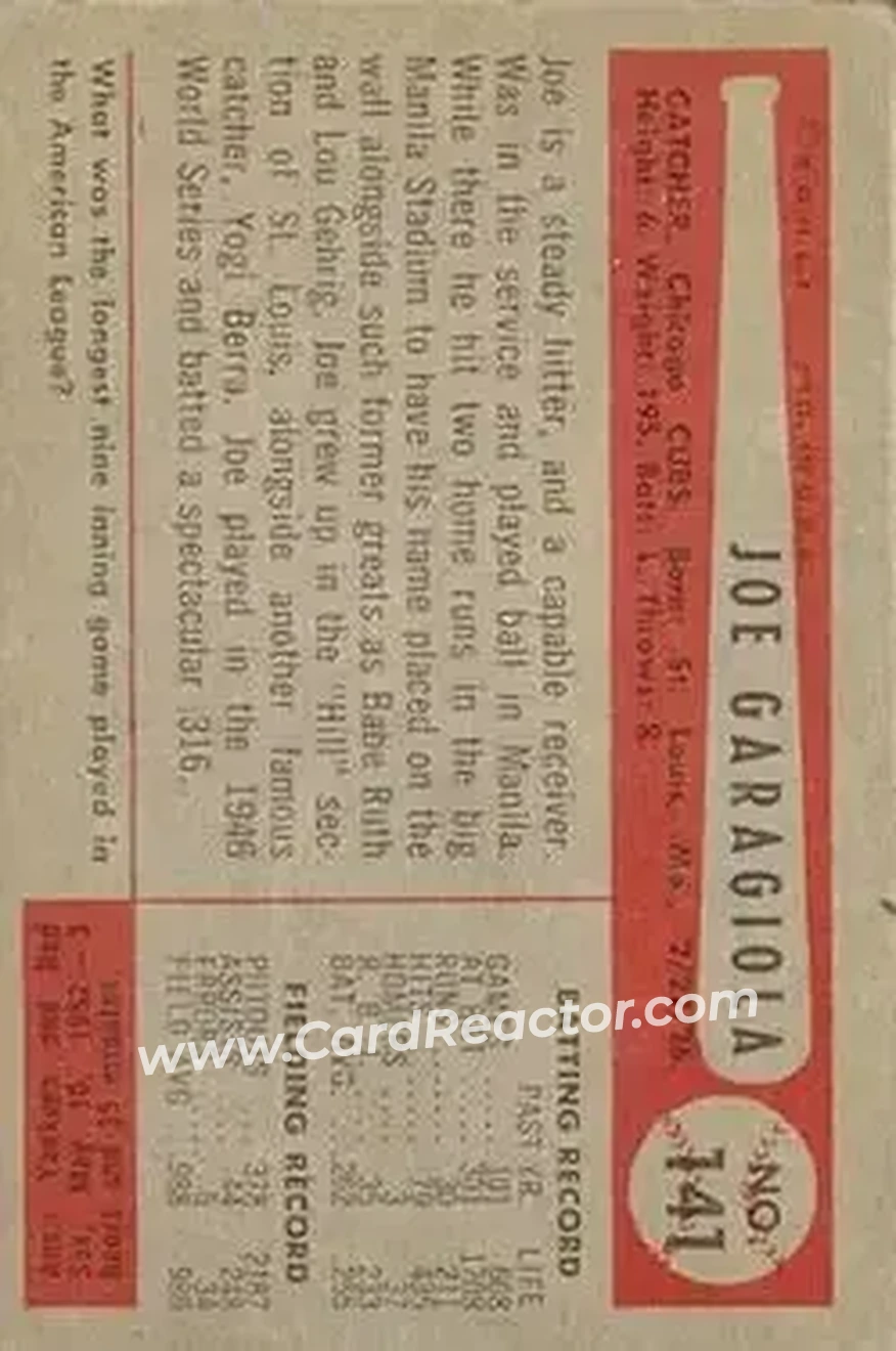 Back of Joe Garagiola