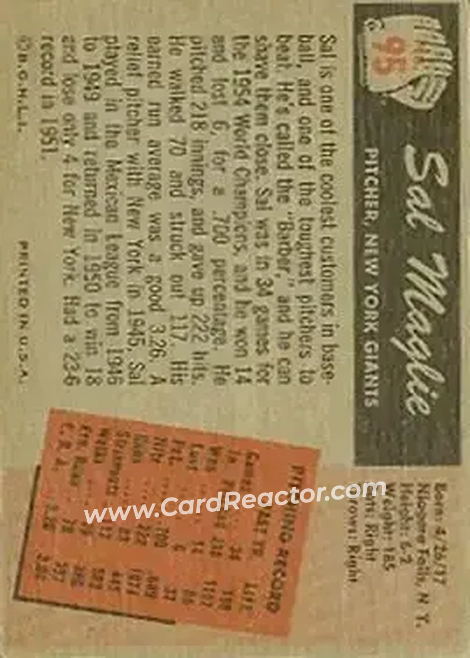Back of Sal Maglie