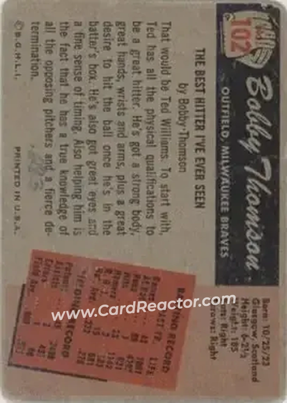 Back of Bobby Thomson